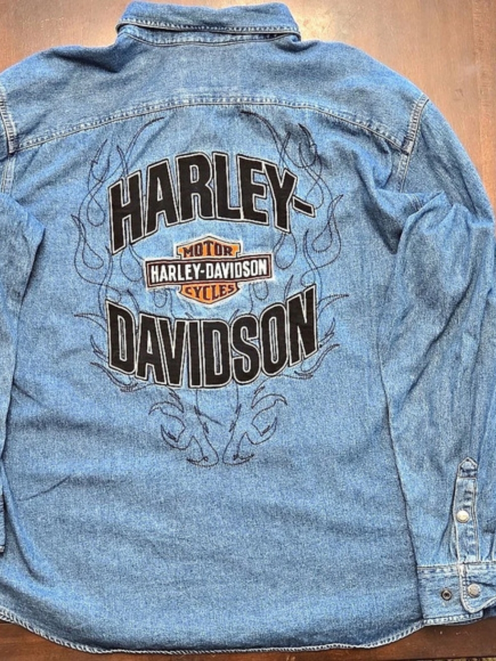 Harley-Davidson American Legend Denim Button-Down Shirt Blue 2XL - Picture 2 of 5